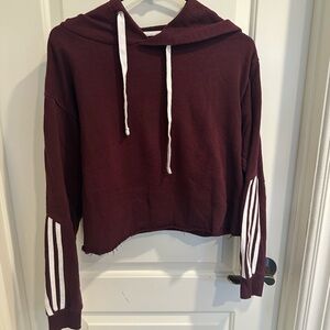 Reflex Women’s Burgundy Cropped Hoodie with White Accents and Love on the hood